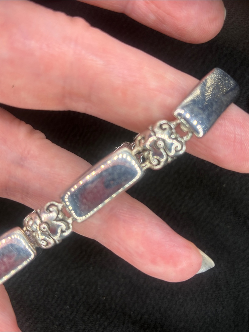 Sterling Silver Rectangular Link Bracelet - Silver